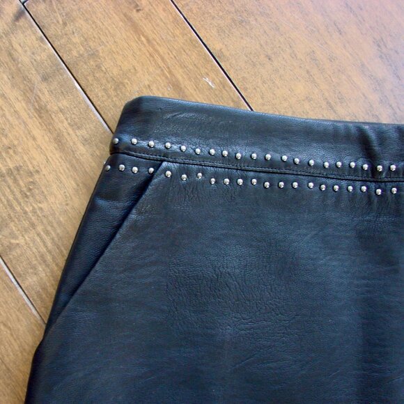 SUNCOO Paris Black Leather Mini Skirt Silver Studs Moto Grunge Size Small - Picture 7 of 13